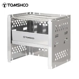Tomshoo Outdoor Camping Wood Stove W Barbecue Grill Portable Burning W BBQ Firewood Bracket for Picnic 231226