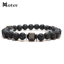 Noter Natural Lava Stone Armband Homme Minimalist Pärled Strand Braslet Charm Hematite Braclet Yoga smycken Buddha Brazalete262q