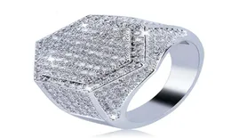 Hip Hop Fashion Men039S Ring Gold Silver Gold Glitter Micro Pillow Cubic Zirconia igometric Ring Size 7134611134