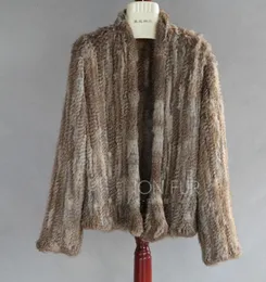Knitted Real Rabbit Fur Coat Fashion Winter Long Sleeve Warm Winter Genuine Fur Jacket Female 231226