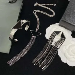 Orecchini del lampadario a pensione nera di moda, collane, bracciali, cristallo, argento, smalto, triangoli, orecchini firmati, gioielli da donna della moda, feste, banchetti, regali