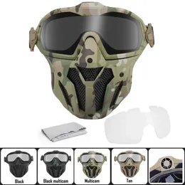 2 lente máscara face face tática com micro fãs anti nevoeiro caça máscara de combate militar máscara de pintaco de paiff conjunto 231227