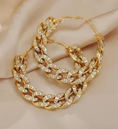 Trend Crystal Cuban Link Chain Earrings For Women Unusual Big Hoop Gold Color Circle Earring Jewelry Huggie2016523