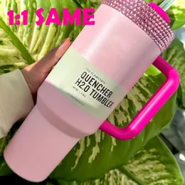 US STOCK PINK Flamingo 40oz Stainless Steel Mugs with Logo Handle Lid Straw Big Capacity Beer Tumblers Water Bottle Valentines Day Gift Camping B1227