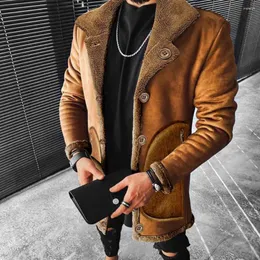 Mäns jackor Mens Handsome Composite Imitation Leather Tough Guy Style Autumn and Winter Thicked Smart Jacket Mid-Längd Coat for Men