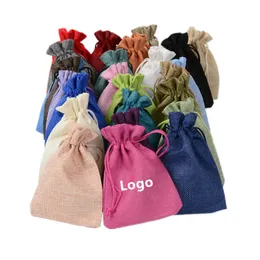 50 PCs/Los Draw -String -Leinenbeutel 7x9 9x12 10x14 13x18cm Hochzeitsfeier Weihnachtsgeschenkverpackung Schmuckbeutel 231227 Customized 231227