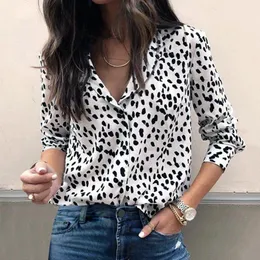 Women's Blouses Black White Leopard Print Shirt Casual V Neck Long Sleeved Temperament Street Shirts Top Blusa Mujer Moda 2023