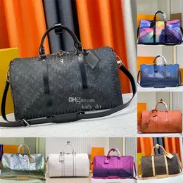 가방 Keepall 45 50 55 Bandouliere Duffel Bags 모든 디자이너 캔버스 대용량 여성 남성 야외 수하물 토트 고급 지퍼 클로스