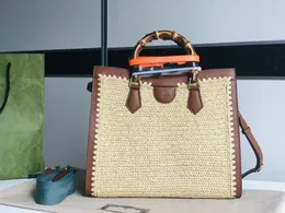 Женская дизайнерская бамбуковая сумка-тоут Diana 678842 Бежевая тканая сумка через плечо 2way Сумочка 7A Роскошь высшего качества