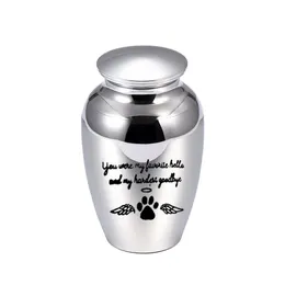 70x45mm Angel Wings Cremation Urn för husdjur Ashes Pendant Dog Paw Print Aluminium Alloy Ashes Holder Keepsake -Du var min favorit H2708