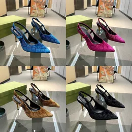 مصمم صندال نساء Slingback Pump Velvet Sandals G الكعب المعدني مدبب الشرائح الفاخرة شريحة جلدية مضخات اللباس أحذية العلامة التجارية الحذاء الحذاء 35-42