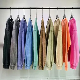 Erkek Hoodies High Street Batik 250g Uzun Kollu T-Shirt 10 Renk Marka Marka Düz Renk Boş Sweater