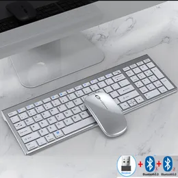 Slim uppladdningsbart Bluetooth -tangentbord och musuppsättning för bärbar dator 2.4G USB trådlös kombination