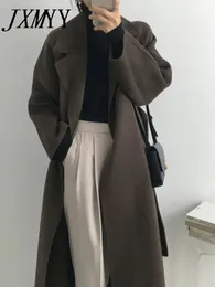 Jxmyy французский ленивый стиль теплый женский зимний классический пояс ретро свободный женщин шерстяные пальто шикарные повседневные длинные пальто длиной 231227