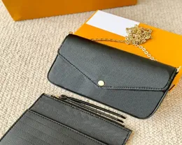 Üçlü cüzdan kabartmalı harfler çiçek deri çanta moda zinciri omuz portatif mini kart kasası ile orijinal kutu whole6704568