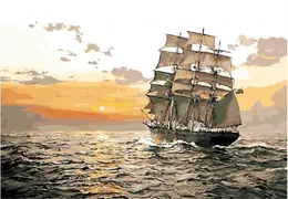 DIY målning av siffror Vuxen handmålad duk oljefärgssatser målar väggdekoration solnedgång segelbåt 16 x20 212t9141356