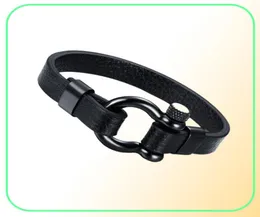 Mensor Rostfritt stål Skruv Post Ancla Shackles läderarmband i svart nautisk sjöman surfare armband armbandsmycken 9953122