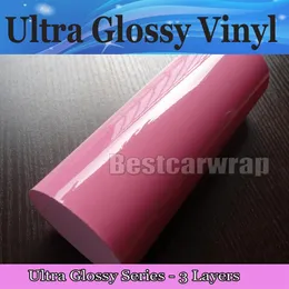 Klistermärken Premium Gloss Pink Vinyl Wrap High Shiny for Car Wrap Film med Air Bubble Free Vehicle Wrap som täcker folie som 3M 1080 Storlek: 1,52*