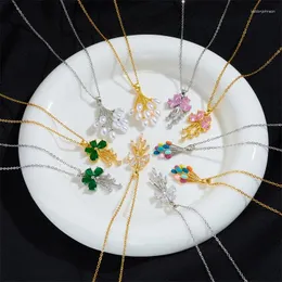 Naszyjniki wiszące kryształowe lotosek naszyjnik kwiatowy z sześcienną cyrkonią dla kobiety kolorowe gałęzie perłowe balon złota zabawna unikalna biżuteria