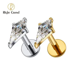 Right Grand ASTM 36 16G Tiny Kite Cubic Zirconia Labret Stud Earring Tragus Conch Helix Cartilage Lobe Ear Piercing 231227