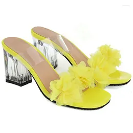صندل Sianie Tianie 2023 Open Toe Bohemian Sexy Lady Summer Shoes Clear High Cheels PVC Slid Yellow Women Plans with Flowers