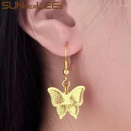 Dangle Earrings Sunnerlees Fashion Jewelry Womens Girls Yellow Gold-Color Drop Butterfly Dangles E07 Y