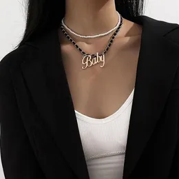 Pendant Necklaces 2021 Trendy Vintage Goth Short Pearl Velvet Chain Choker Necklace For Women Piece Letter BABY Female Costume Jew231d