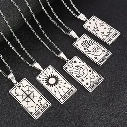 Nytt tarotkort meningsfull Moon Sun Logo Halsband Rostfritt stål Lucky Charm Master Pendant Halsband Fashion Jewelry Silver Square Zodiac Sign Tarot