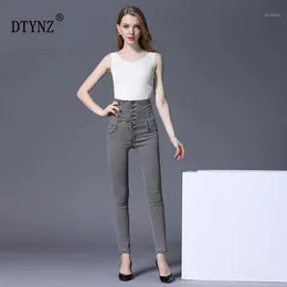 Jeans Damen Jeans DTYNZ Elastische Hohe Taille Sommer Große Größen M 6XL Dünne Hosen Frauen Bleistift Denim Gewaschene Geraffte Hosen Femme