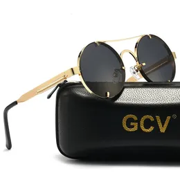 GCV Högkvalitativ gotisk steampunk -solglasögon Polariserade män Kvinnor Brand Designer Vintage Round Metal Frame Sun Glasses 231226