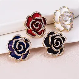 Luxury Vintage Rose Flower Brooch Red Rhinestone Alloy brooch Party women's clothing accessories