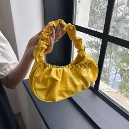Totes 2023 Pleated Handbags for Women PU Glossy Leather Dumpling Tote Bag Bubble Cloud Underarm Solid Color Shopping Shoulderblieberryeyes