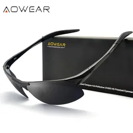AOWEAR Aluminium Outdoor Luxe Zonnebril Mannen Gepolariseerde Sport Stijl Randloze Zonnebril Man HD UV400 Rijden Goggles Eyewear 231226