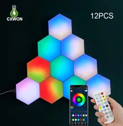 RGBIC SMART LED Hexagon Night Lights Wallmoned Lamp fjärrkontroll Creative Light Computer Game Room Bedroom Bedside Home Decor9175720