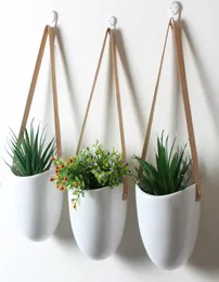 3pcs Succulent Home Flower Pot Holder Decorative With Rope Hanging Planter Wall White Practical Elegant Modern Ceramic C11158497411