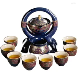 Teaware set keramiska stenslipning halvautomatisk te-set kreativ teaset ceremoni levererar blomma multicolors tekanna gåvor