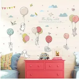 Aufkleber, Cartoon-DIY, supersüßer Ballon-Kaninchen-Wandaufkleber für Kinderzimmer, Vögel, Wolke, Dekor, Möbel, Kleiderschrank, Schlafzimmer, Wohnzimmer