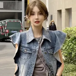 Damenwesten COKAL European Fashion Ärmellose Jeansweste Kurze Jacke Stilvolle Sommerleichte Baumwolle