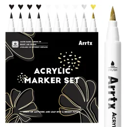 ARRTX 10PCS4 BLACK 4 WHITE 1 GOLDEN 1 SILVER ACRYLIC Markers 브러시 아크릴 페인트 펜을 그리기 아트 용품 231226