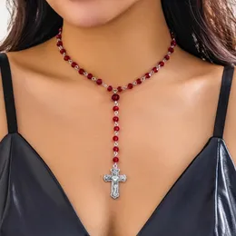 Hänge halsband salircon gotiskt mönster tvärhalsband punk svart kristall pärlast lång tofs kvinnors sexiga bröstsmycken