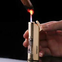 Металлическая зажигалка с прямым смывом синего пламени, прозрачная, без бензобака, пригодная для вторичной переработки, надувная многофункциональная зажигалка для сигар, мужской подарок
