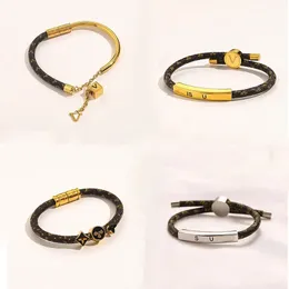 Ny stil armband kvinnor armband designer brev smycken faux läder 18k guld pläterat rostfritt stål armband kvinnor bröllopspresent tillbehör5