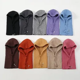 Berets cor sólida feminino inverno malha lã balaclava chapéu com tampões de ouvido e capa de pescoço masculino quente para homens mulheres presente