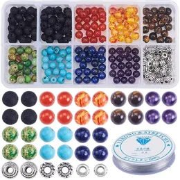 1box gemischte Naturstein -Perlen -Kits mit elastischem Faden für DIY -Chakra -Armband Halshöhe Schmuckfunde Accessoires 231227