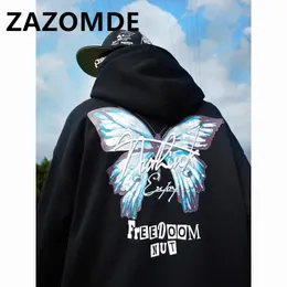 Zazomde Kış Men Hip Hop Sweatshirt Hoodies Renk Kelebek Külkü Kapşonlu Pamuklu Siyah Harajuku Hoodie Street Giyim Erkekler Hoody 231226