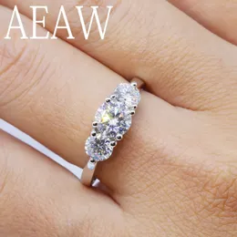 AEAW 2 карата 6,5 мм обручальное обручальное кольцо с бриллиантом круглой огранки, кольцо с двойным ореолом, платиновое серебро 231226