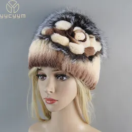 Winter Hat Women Rex Rabbit Fur Warm Knitted Hand Sewn Floral Fox Elegant Stylish Ladies Cold Hat Furry Cap Natural Fur Hat 231226