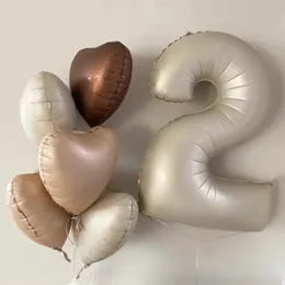 6st Retro Caramel Beige Cream Number Foil Balloons 18 Inch Heart Kids 1 2 3th Birthday Baby Shower Party Decoration 231227