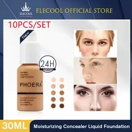 Phoera 10pcs Face Fundação Líquida Conjunto de fundação Matte Base Face Centro de controle de óleo Cosmético maquiagem TSLM1 231227