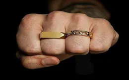 Cluster Ringe FlatTop039 Ring für Männer Edelstahl Herrenschmuck West Band Style Schmuck in Schwarz Gold Silber Ton9829427